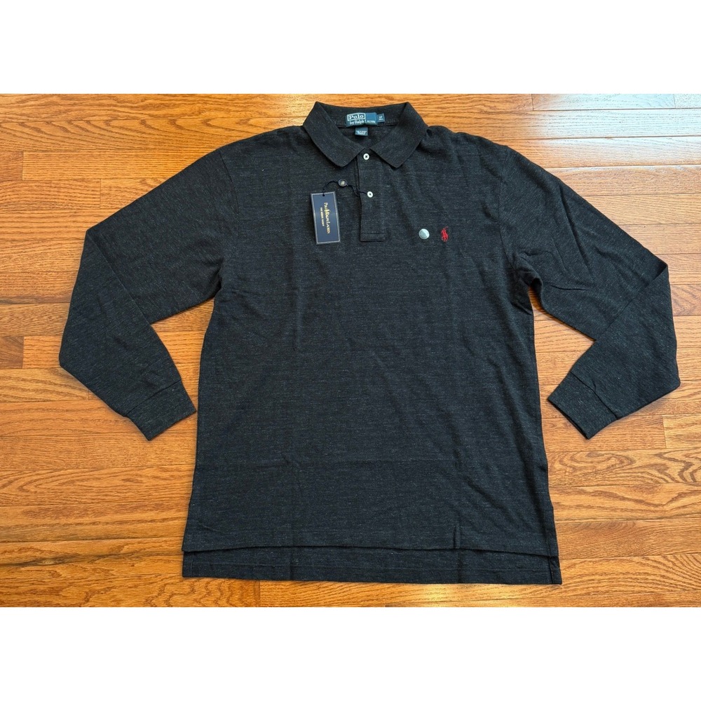 New Polo Ralph Lauren Long Sleeve Polo Shirt Mens Large Tall LT Gray Pony "Mesh"